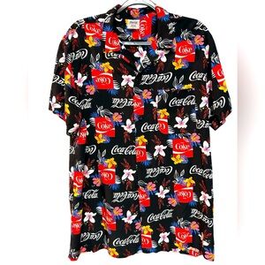 Coca Cola Men's Black Floral Shirt, Size L, EUC